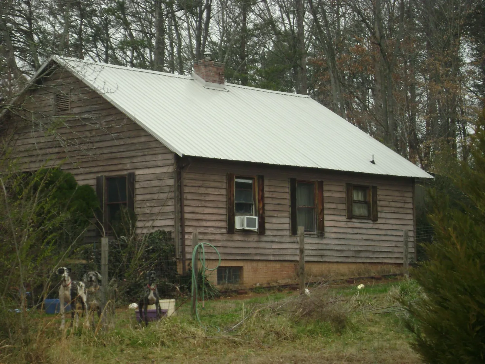 White metal roof on an old wood sided farmhouse, from a Metal Roof Installation job in El Dorado